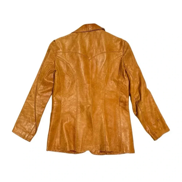Vintage 70s Sheep Mates Tan Butterscotch Leather Two Button Jacket Blazer - Picture 2 of 6